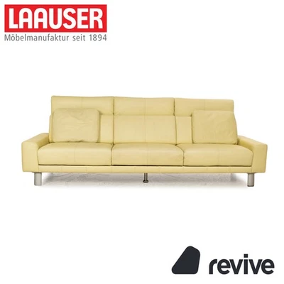Laauser Leder Dreisitzer Grün Grüngelb Sofa Couch manuelle Relaxfunktion - Bild 1 von 4