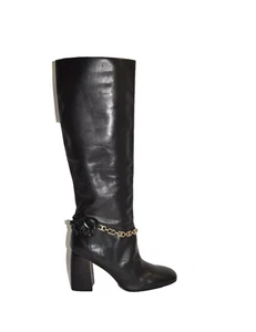 ¡Nuevo! Botas de cuero Tory Burch talla 10,5 M negras flor altas hasta la rodilla DD499 - Imagen 1 de 7