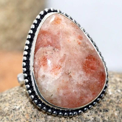 925 Silver Plated Sunstone Jewellery Ring Handmade Size Us 8 MJ - Image 1 of 3