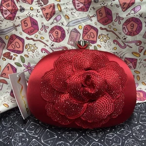 NINA Flores crystal embellished flower satin women's clutch purse Red Rouge - Picture 1 of 14