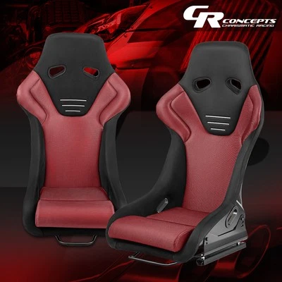 Universal Red Microfiber Suede Fixed Racing Bucket Seats w/ Bottom Brackets - Image 1 of 4