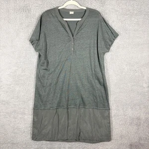 POETRY Linen Slub Knit Silk Trim Henley T Shirt Dress Size 12 Gray Short Sleeve - Picture 1 of 8