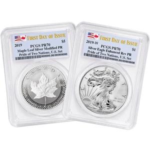 2019 Pride of Two Nations 2pc Set U.S. Set PCGS PR70 FDOI Dual Flag Label - Picture 1 of 5