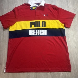 Rare! Polo Ralph Lauren Classic Fit Rugby Shirt Polo Beach Red XXL 2XL Logo New - Picture 1 of 9