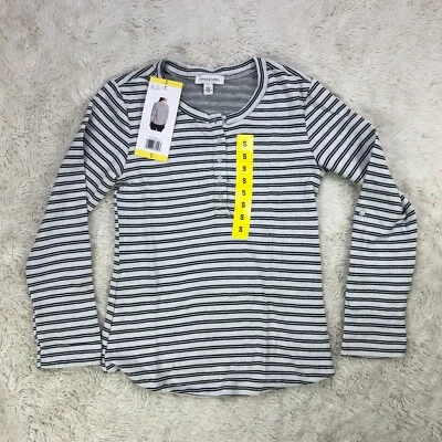 NWT Vintage America Ariel Striped Henley Top Shirt Black White Size S Small. B1  - Image 1 of 4