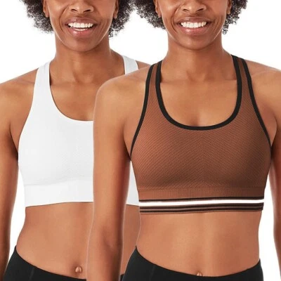 Member's Mark Ladies 2 Pack Racerback Sports Bra Size L White/Cinnamon - Image 1 of 4
