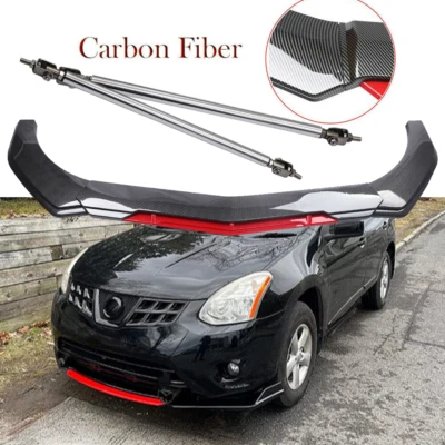 Front Bumper Lip Spoiler Splitter Strut+Rod Carbon Fiber For Nissan Rogue Altima Foto 1 de 4