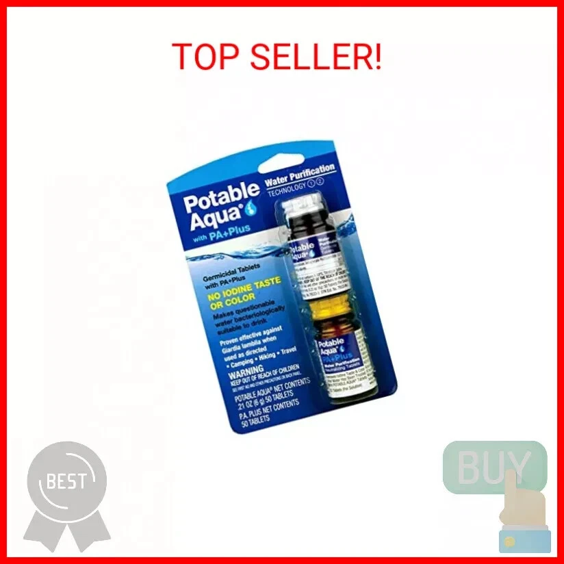 Potable Aqua PA+ Plus Drinking Water Purification Tablets 50ct Treats 25 quarts - Image 1 of 1