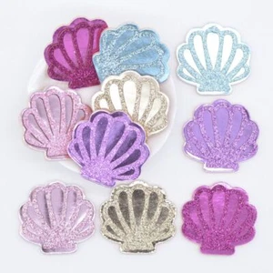 Clam Shell Glitter Leather Patches Scrapbooking Applique Seashell Craft Diy 10pc - Picture 1 of 18