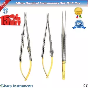 x3 Dental Castroviejo Micro Scissor Needle Holder Straight TC Forcep Eye Kit New - Foto 1 di 8