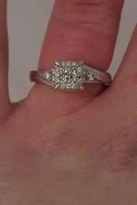 Vintage 10k White Gold Princess Cut & Diamond Halo Cathedral Engagement Ring - Picture 1 of 6