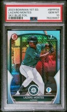 2023 Bowman 1st Edition Sky Blue Foil Lazaro Montes #BPPF-58 PSA 10 PoP 2