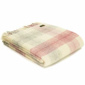 TWEEDMILL KNEE RUG 100% Pure Wool Sofa Throw Blanket UK MEADOW CHECK DUSKY PINK - Picture 1 of 12