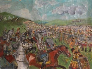 Antique oil painting ancient battle landscape - Picture 1 of 9