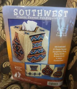 SOUTHWEST Plastic Canvas Needlepoint Kit BOUTIQUE TISSUE BOX - Picture 1 of 7