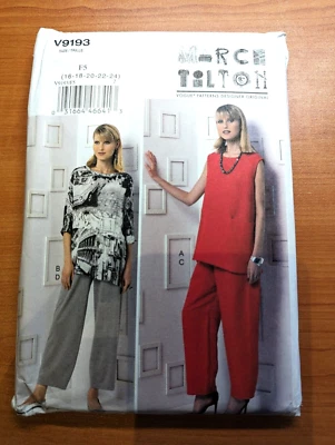 Vogue Pattern V9193 F5 Sz 16-24 Misses Loose Fit Pullover Tunic & Pants Uncut - Image 1 of 3