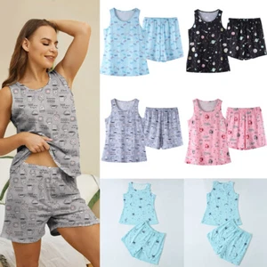 Conjunto de pijamas de verano para mujer Pjs Chaleco Prendas para el torso + Pantalones cortos Ropa de salón Ropa de dormir TALLA GRANDE - Imagen 1 de 28