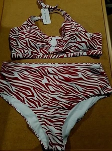 Traje de baño Weinicoco estampado de cebra recortado junta tórica halter 2 piezas talla grande 4x nuevo con etiquetas - Imagen 1 de 17