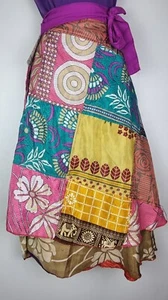 Patchwork One Size Silk Wrap Skirt Sarong Hippie Festival Hippy Dress Boho S59 - Picture 1 of 4