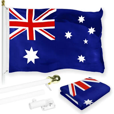 NUEVO G128 Juego de Bandera y Asta de Bandera de Australia, 6FT Poste Blanco y 3x5FT 150D Bandera Foto 1 de 4