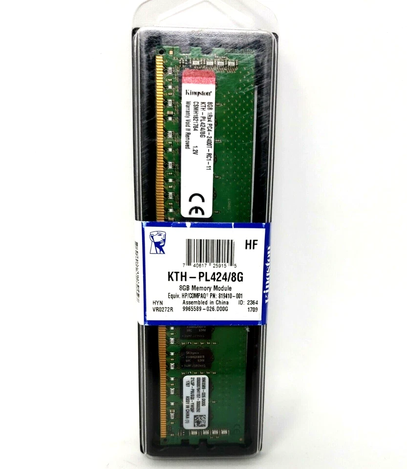 Kingston KTH-PL424/8GB ECC Server RAM 8Gb 1Rx4 PC4-2400T-RC-11 HP: 819410-001 - Image 1 of 4