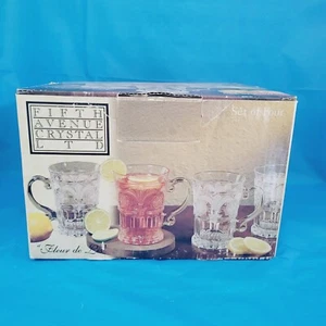 Vintage Fifth Avenue Crystal Ltd FLEUR DE LIS Set Of 4 Glass Mugs - Picture 1 of 18