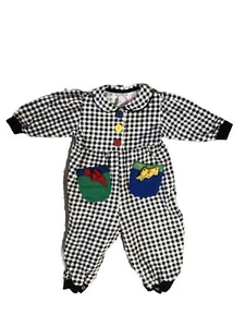 Vintage 18 Month Bubble Romper Black White Checked Primary Color Accents - Picture 1 of 4