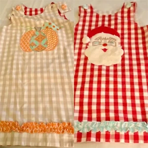 Shrimp & Grits Reversible Dress Size 5 Christmas Thanksgiving Santa Pumpkin - Picture 1 of 18
