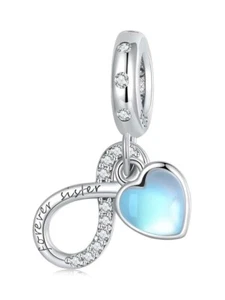 Forever Sister Heart Pendant Charm For European Bracelets S925 Sterling Silver - Picture 1 of 2