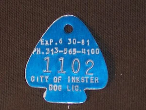 City of Inkster 1981 licencia de perro vintage #1102 color azul nt3 - Imagen 1 de 1