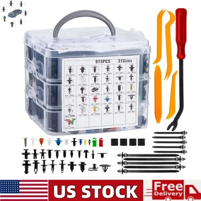 Juego de 970 piezas de clips de retención de empuje para automóvil clips de ajuste de sujeción automática remaches para guardabarros de parachoques Foto 1 de 4