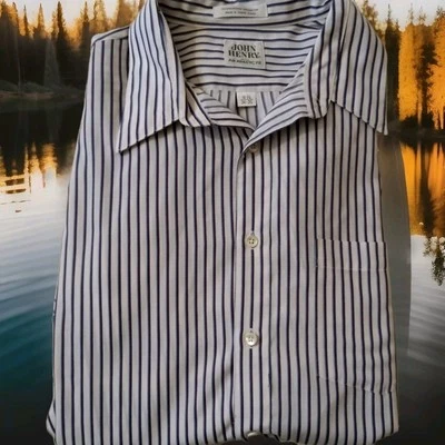 Camisa Para Hombre John Henry Azul/Blanco Rayas Abotonada Calce Atlético 16 1/2 34-35 Foto 1 de 4