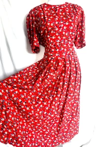 Vestido midi de colección Karin Stevens manga corta cintura elástica para mujer talla 14 rojo flor - Imagen 1 de 14