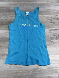 Vintage 90s Y2K Roxy Graphic Logo Tank Top Ribbed In Love With You Sz S USA Made - Picture 1 of 7