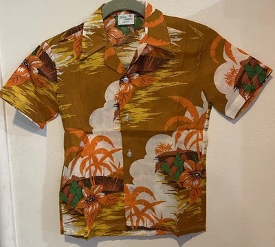 Boy's Don Juan Hawaiian Shirt Size 8 Brown Orange & Yellow Button Down  USA - Image 1 of 3