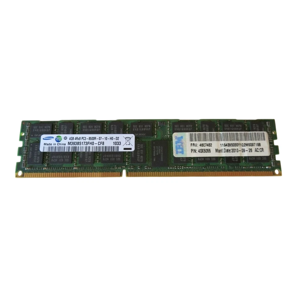 Samsung M393B5173FH0-CF8 43X6066 4GB PC3-8500 DDR3-1066MHz ECC CL7 240P Memory - Image 1 of 4