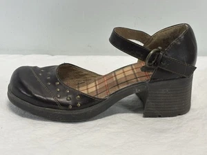 Y2K Vtg TKS leather Mary Jane Shoes Sz 5 Chunky Studs Grunge Fairy Brown - Picture 1 of 6