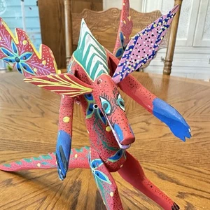 Wooden Mexican Folk Art Hand painted Dragon Signed Hernandez Vasquez - Picture 1 of 14