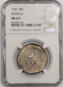 1936 Norfolk Commemorative Half Dollar NGC MS-67+ PLUS - Picture 1 of 2