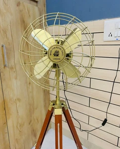 Pedestal Brass Finish Electric Floor Fan, Handmade Retro Style Adjustable 62" ++ - Picture 1 of 10