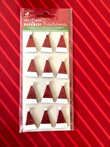 SALE - 6 PACKAGES GLITTER SANTA HATS 3D STICKERS SCRAPBOOKING CARDMAKING RESALE - Picture 1 of 1