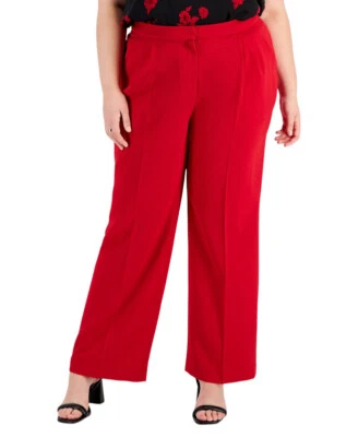 Pantalones de mujer Bar III talla grande crepé texturizado pierna ancha (cerezo Morello, 18 W) Foto 1 de 4