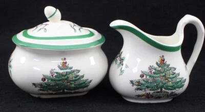 Spode Christmas Tree (Green Trim) Creamer & Sugar Bowl with Lid - Image 1 of 4