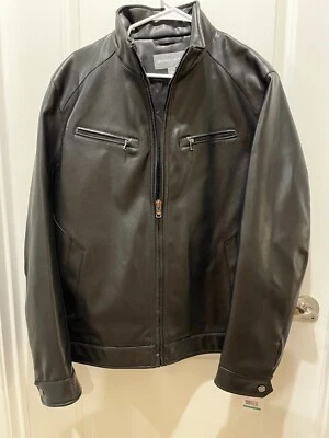$175 Nueva chaqueta de moto Michael Kors de cuero sintético para hombre negra talla grande MMK88600LL Foto 1 de 4