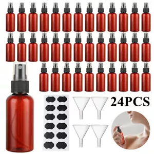 24X 2oz Amber Plastic Spray Bottles For Essential Oil Perfume Mist Spray Bottle - Picture 1 of 7
