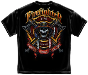 T-SHIRT POMPIERE POMPIERE BIKER AXES nuova con licenza teschio - Foto 1 di 1