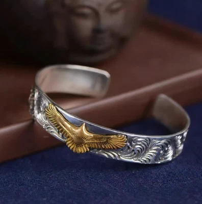 Armreif Adler Vintage Feder Tier silber und gold Armband viking nordisch Amulett - Bild 1 von 3