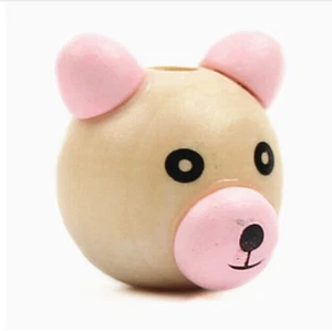 10pcs Natural+Pink Wood Beads Wooden 3D Bear Ball Pacifier Clip Jewelry Kid - Picture 1 of 1