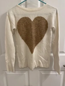 EUC Crewcuts Girls Size 16 White With Brown Heart Sweater - Picture 1 of 3