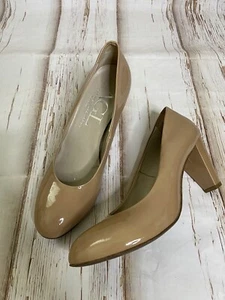 AGL Attilio Giusti Leombruni Nude Tan Patent Leather Heels Women EU 39.5 US 9.5 - Picture 1 of 10